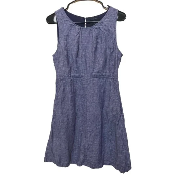 chinese dress ladies Tahari Linen Strappy Button Closure Stretch Striped Midi Dress